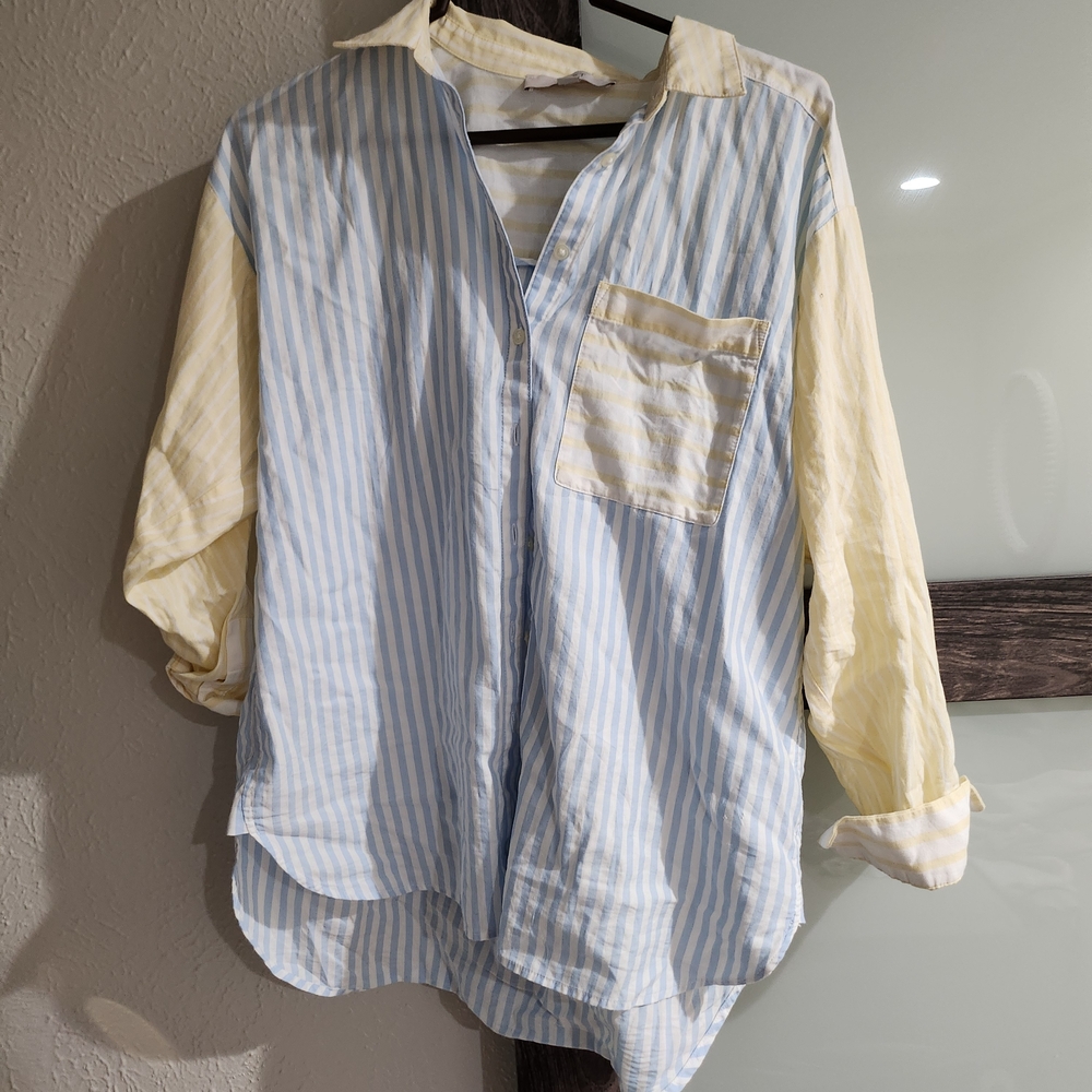 3/$15 LOFT Blue and Cream Striped Shirt